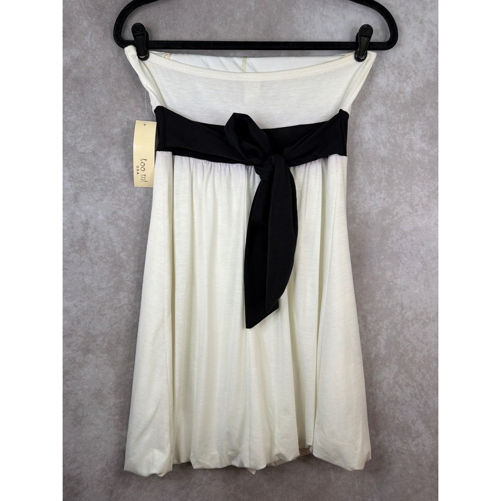 NWT Y2K Too Mi Strapless Bubble Hem Dress Women Medium White Black Floral Sash - Picture 5 of 7